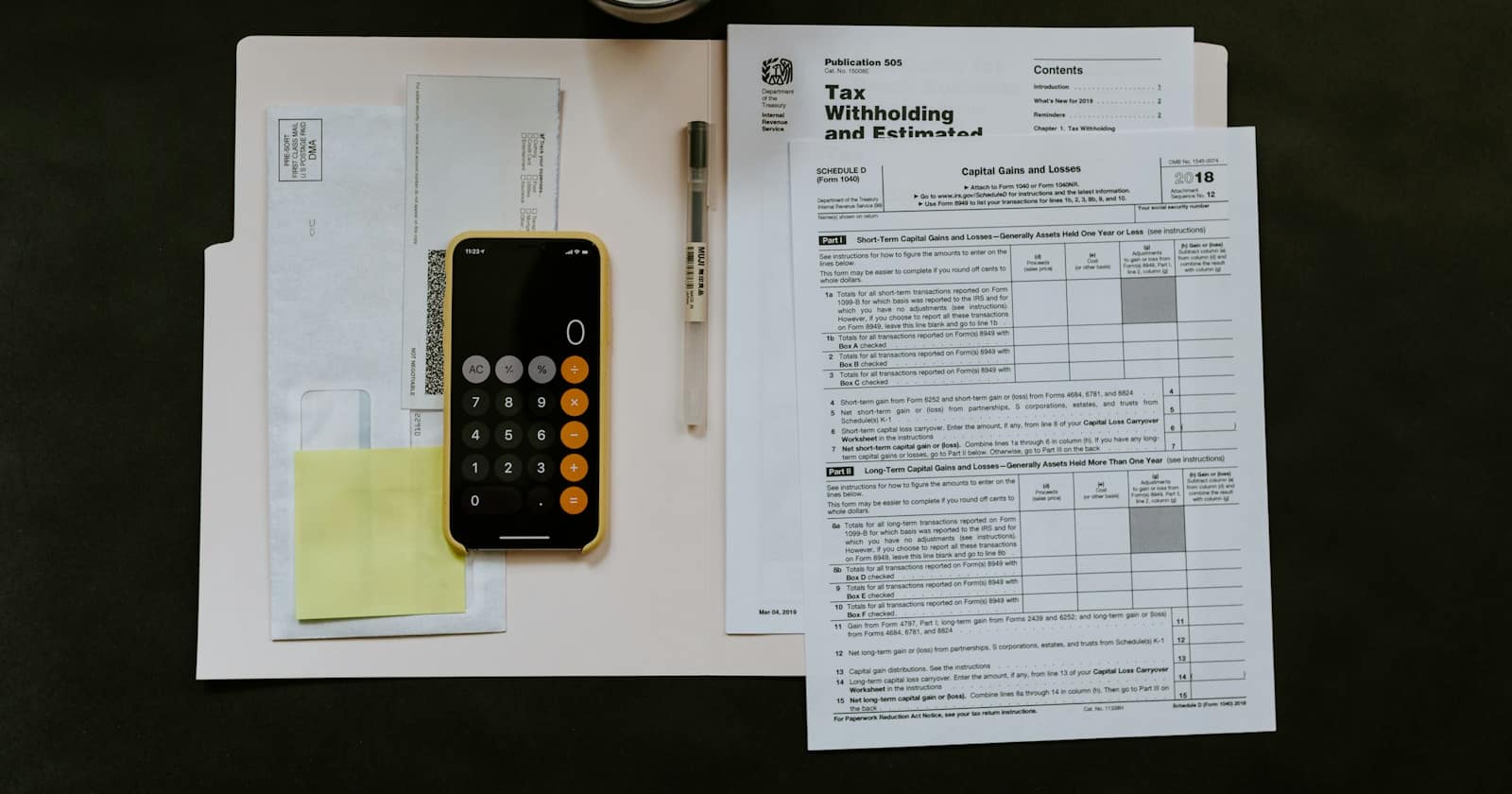 A printed receipt beside a calculator